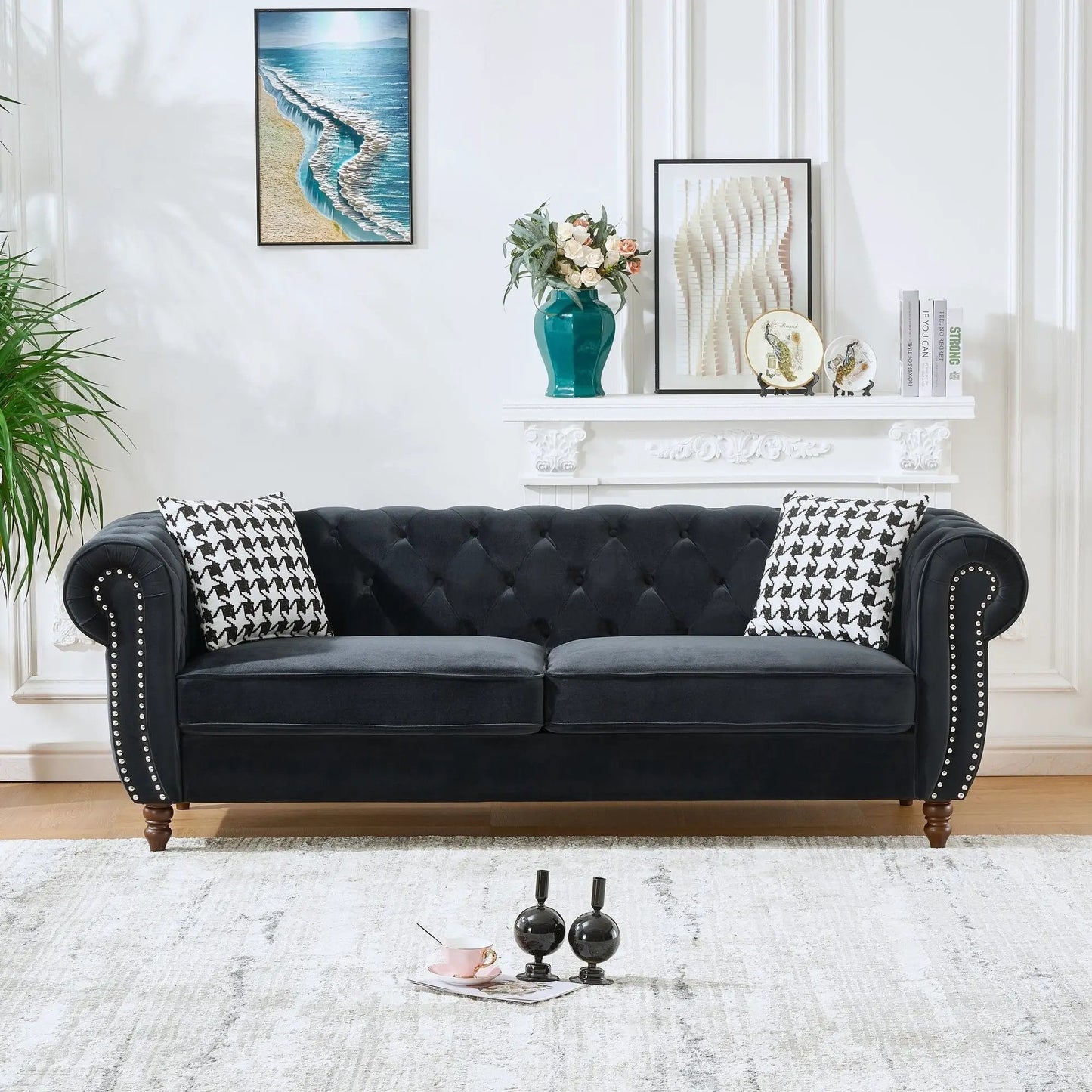 Chesterfield Sofa with roll arms and nailhead trim in velvet by Unique Piece Furniture on Tampa Home & Garden Store