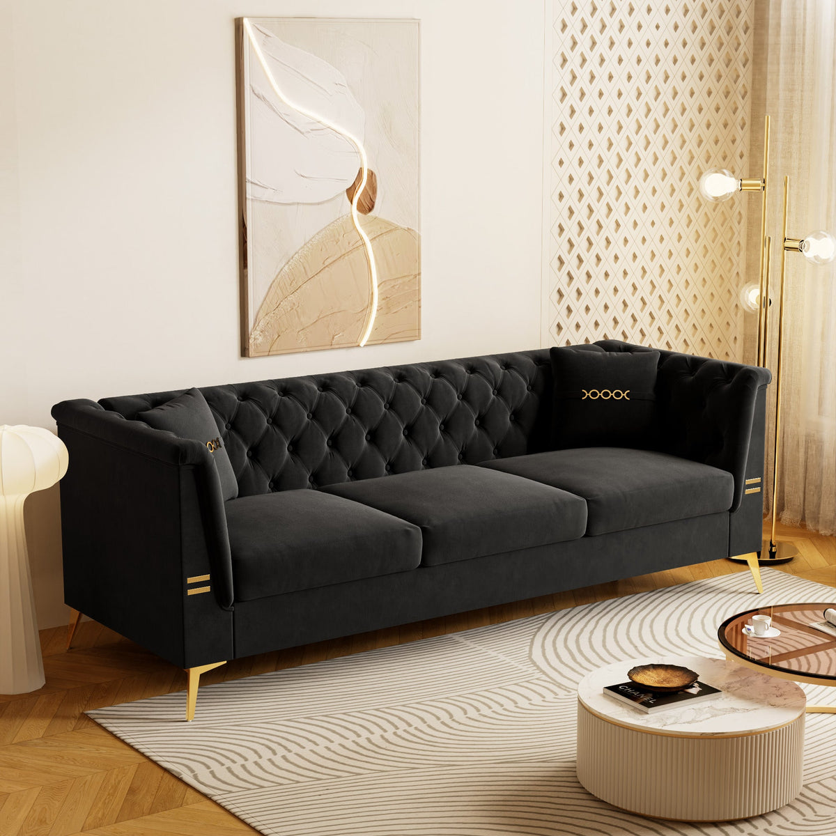 Contemporary Faux Sherpa Sofa and Two Pillows