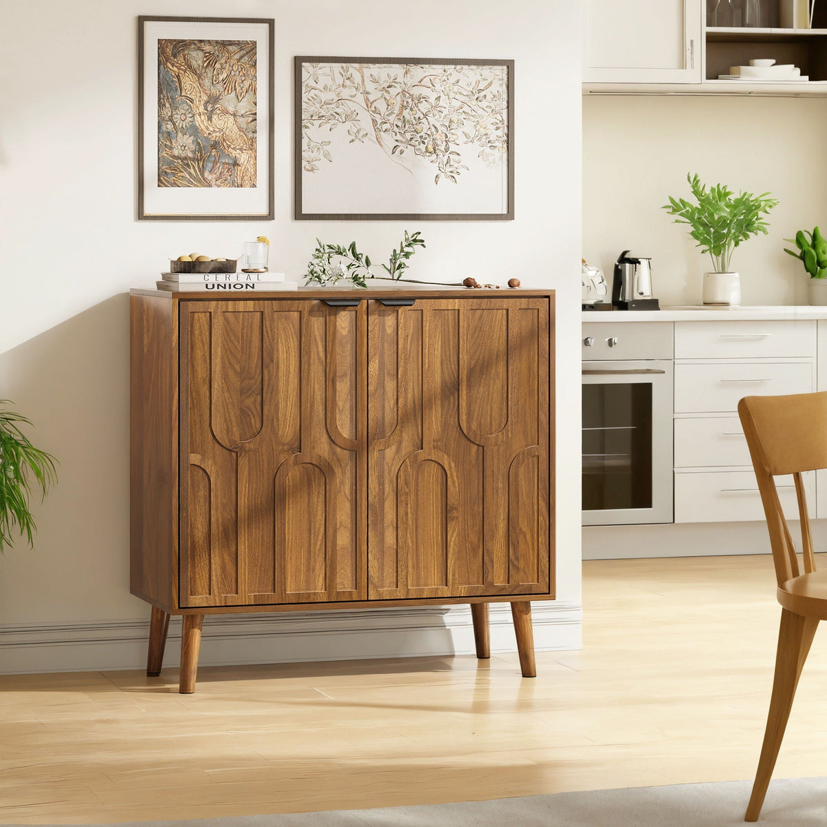 Farmhouse Sideboard Buffet Cabinet with Slatted Doors in Walnut wood with legs by HouseOfZazla on Tampa Home & Garden Store