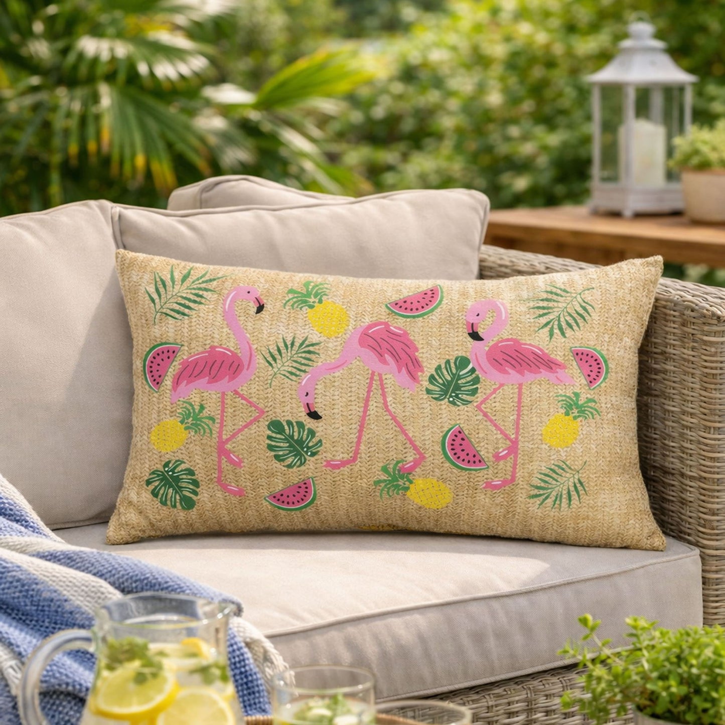 Colorful Flamingo Lumbar Pillow And Patio Set