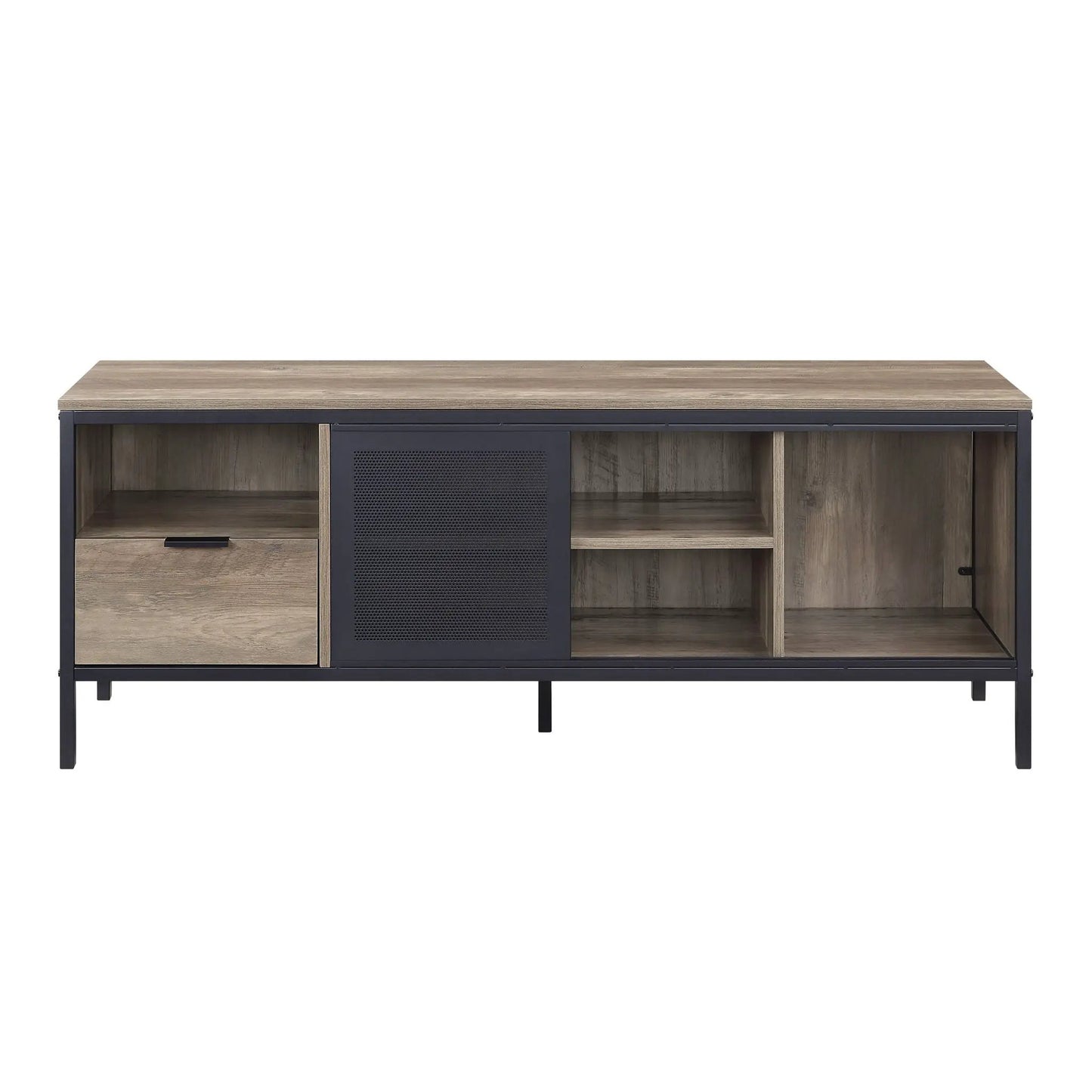Nantan Rustic TV Stand by Unique Piece Furniture with wood top and dark metal frame on Tampa Home & Garden Store