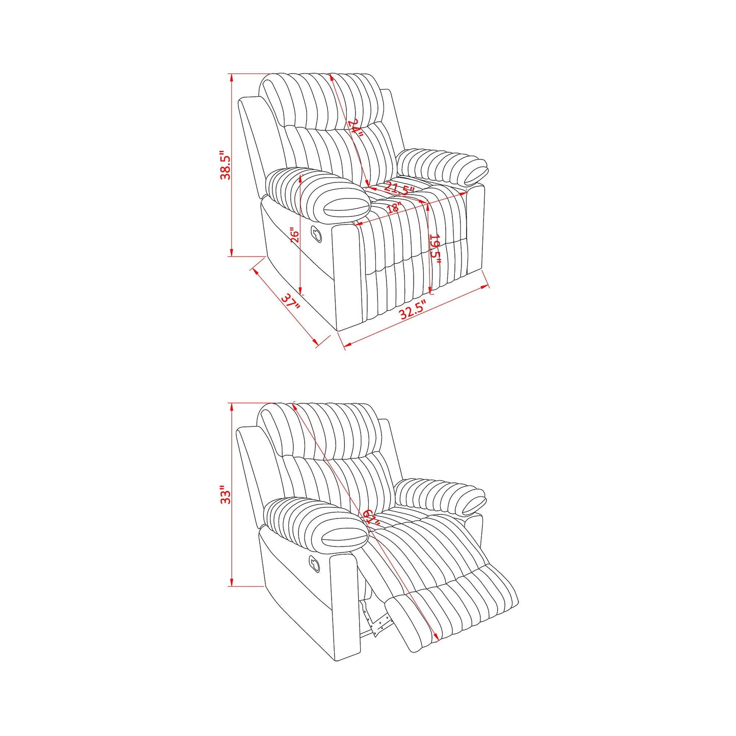 Bruni glider recliner by HouseOfZazla with striped upholstery, manual recline on Tampa Home & Garden Store