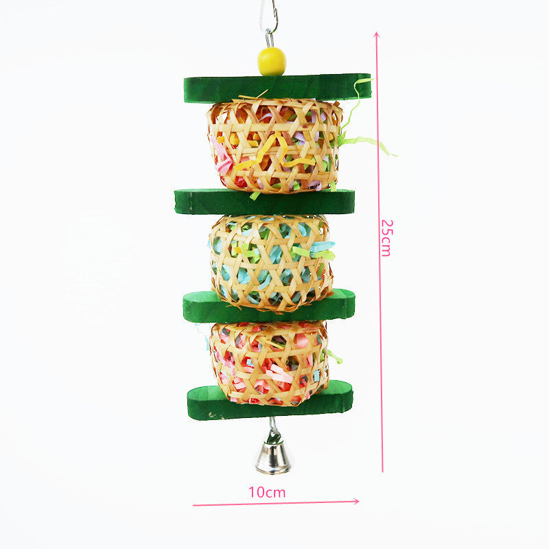 Parrot Supplies Bird Toy Rattan Woven Paper Silk Wood Gnawing Skewers; 3 wicker balls on discs on Tampa Home & Garden Store
