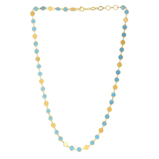 14k yellow gold turquoise geometric necklace with turquoise discs and gold links by Bids on Tampa Home & Garden Store