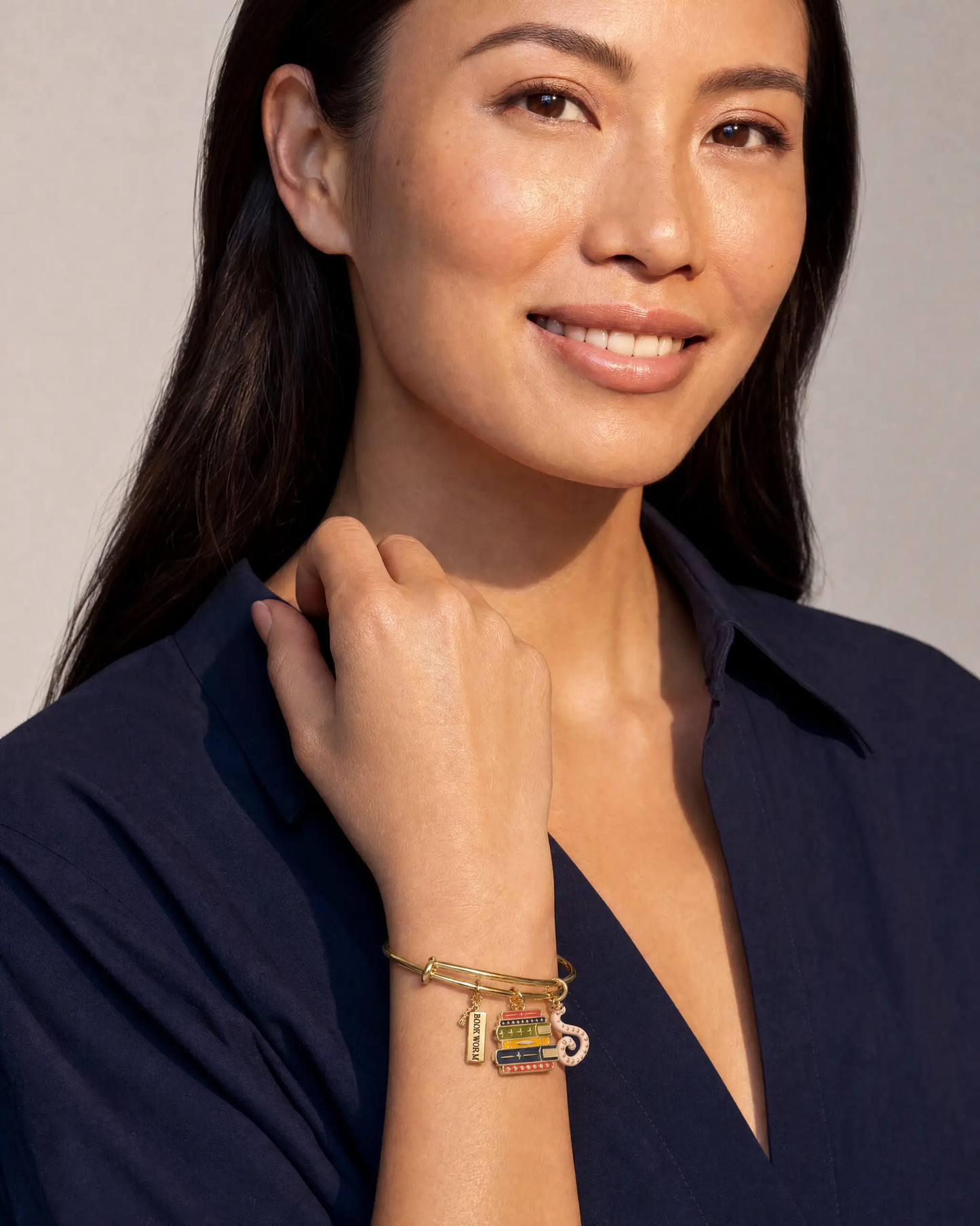 Book Club Multicharm Bangle bracelet gold-tone with book charms by ALEX AND ANI on Tampa Home & Garden Store