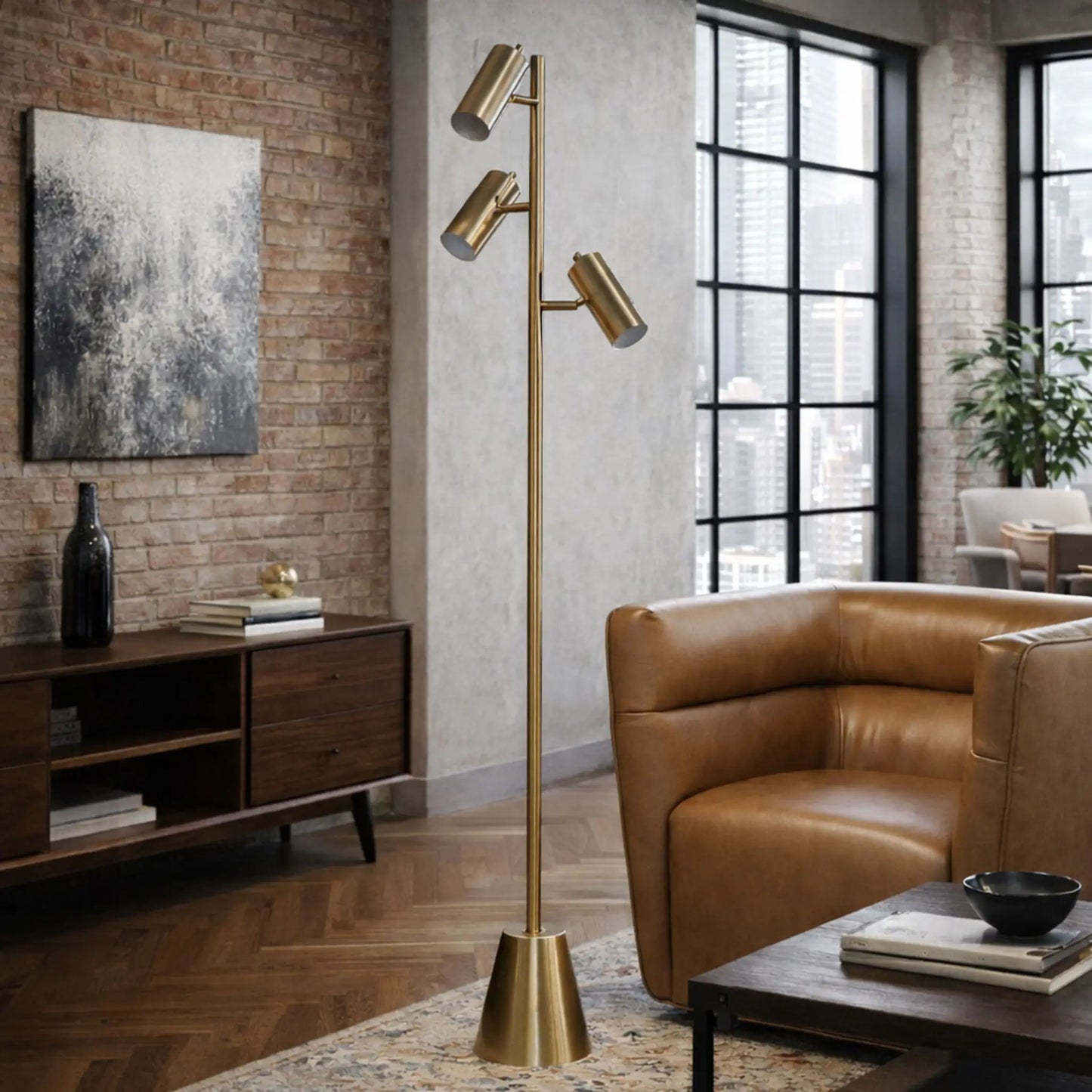 Lumina Floor Lamp With Rotary Switch Triple Spots
