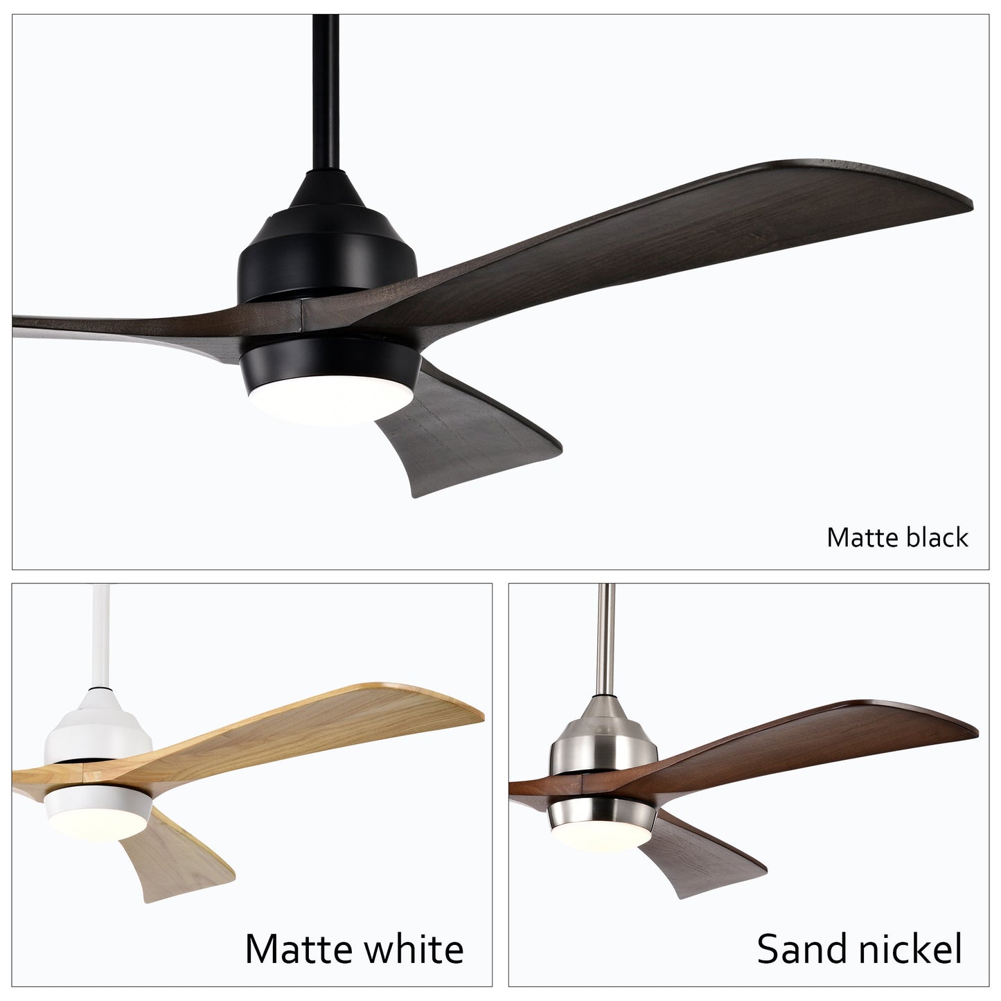 HouseOfZazla 52in solid wood blade ceiling fan with lights remote control matte black on Tampa Home & Garden Store