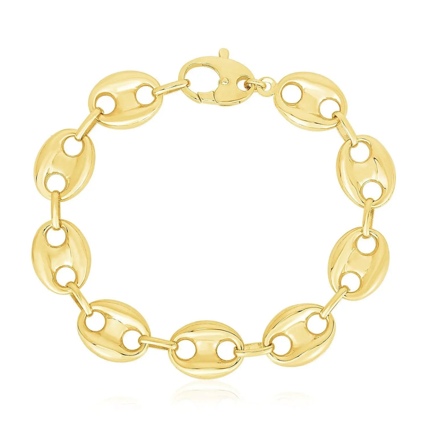 14K yellow gold lite puffed mariner link bracelet with polished hollow oval links and lobster clasp on Tampa Home & Garden Store