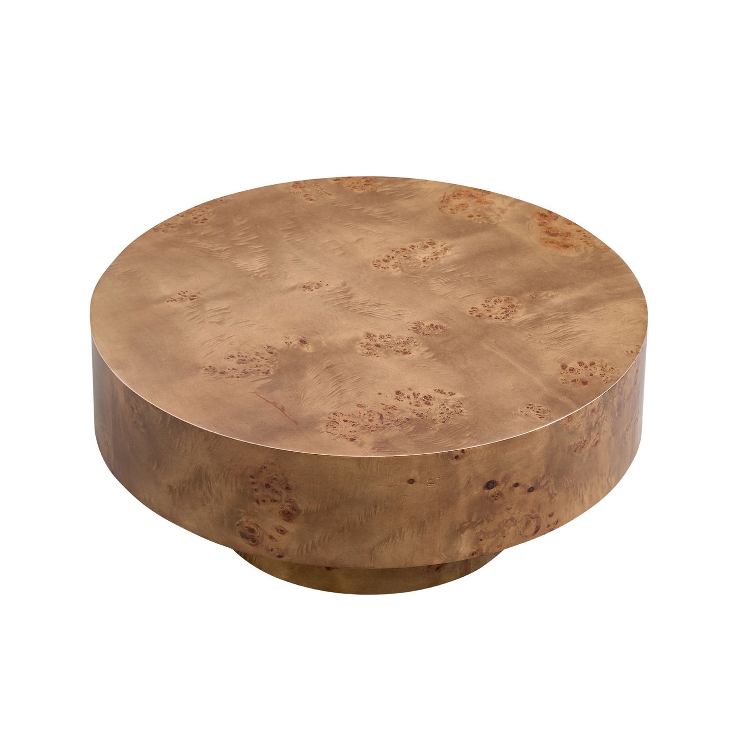Burl wood veneer round coffee table, 31.49-inch diameter, bronze finish, HouseOfZazla on Tampa Home & Garden Store