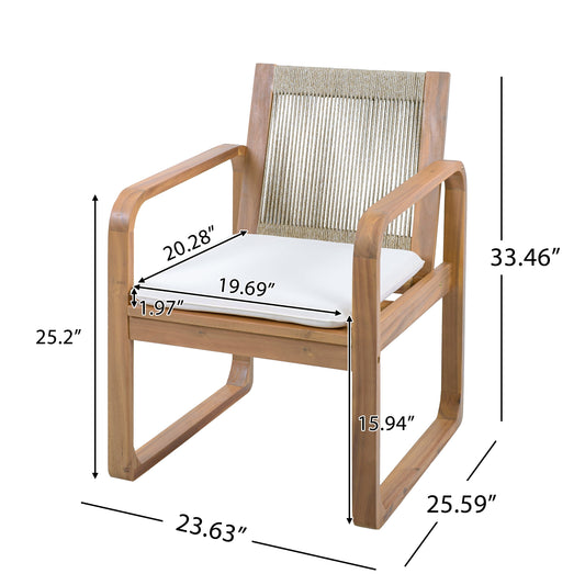 Two Outdoor Dining Chairs and Acacia Wood Rope