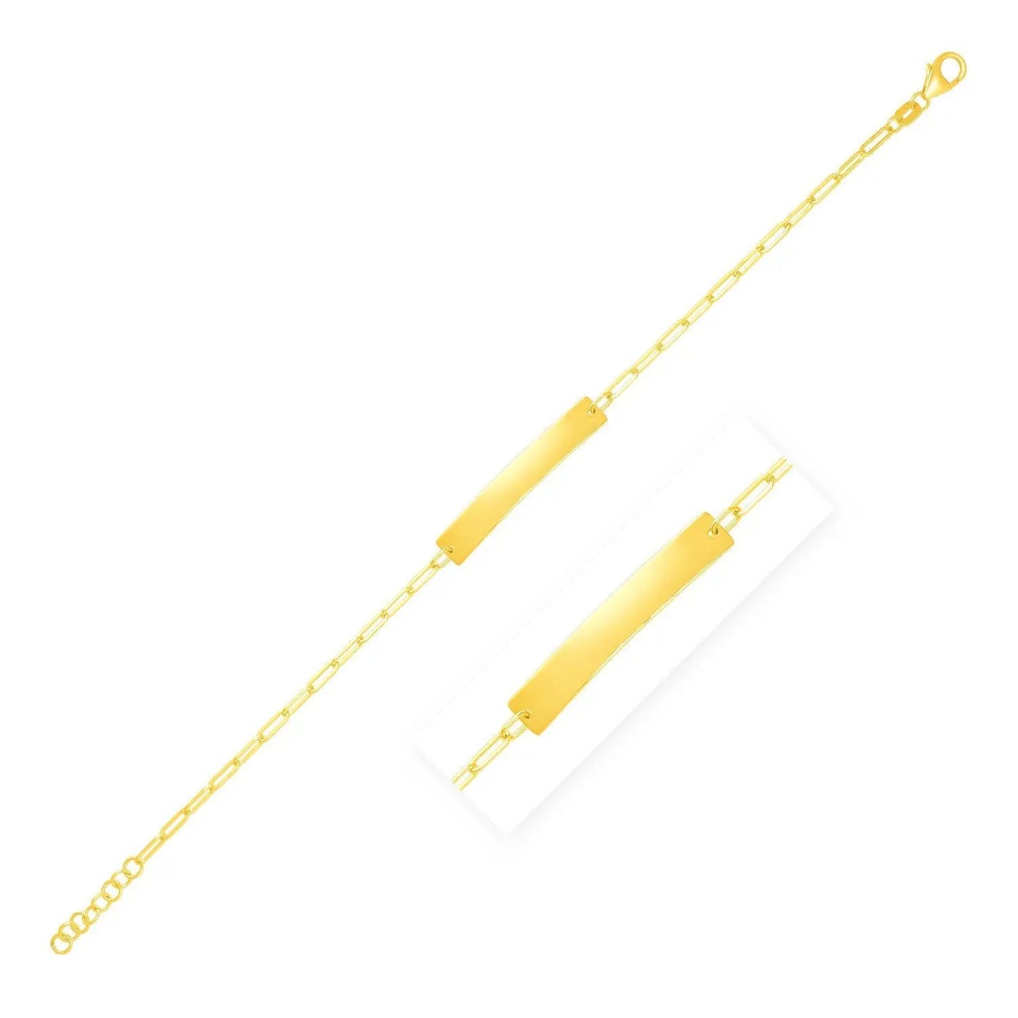 14K yellow gold paperclip chain bracelet with two bar plates, sleek classic design on Tampa Home & Garden Store