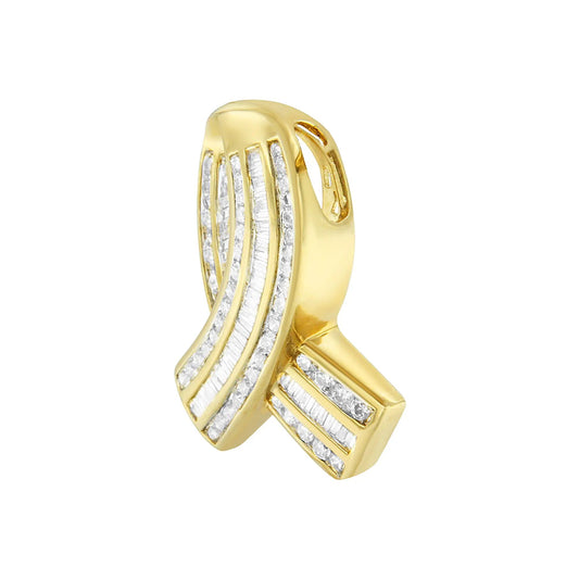 14K yellow gold diamond ribbon pendant necklace with baguette diamonds by Bids on Tampa Home & Garden Store