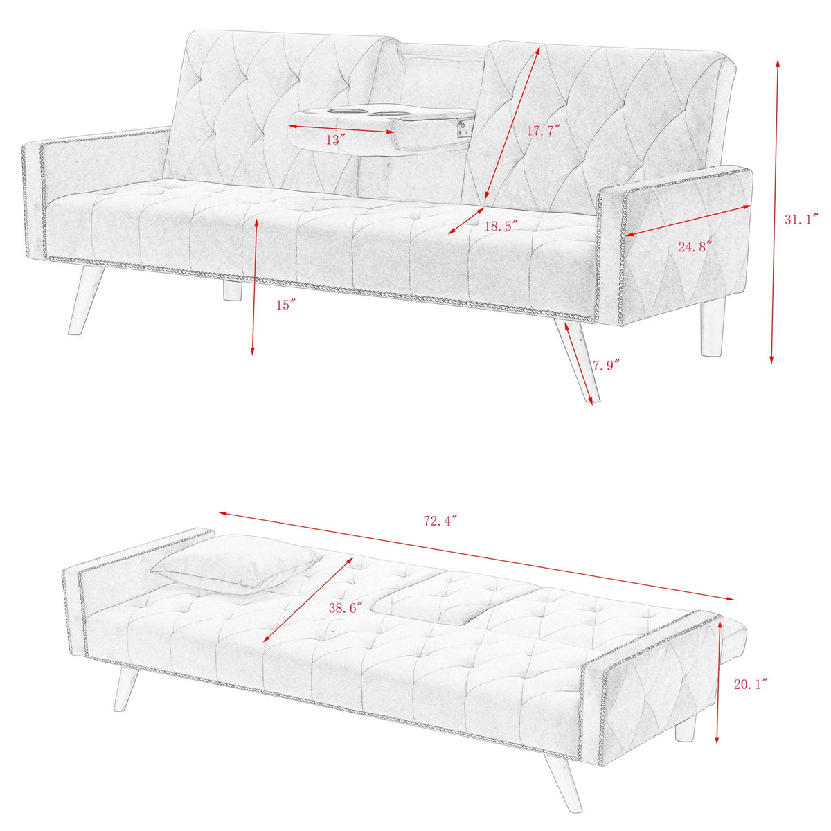Pink Velvet Sofa Bed With Nailhead And The Frame
