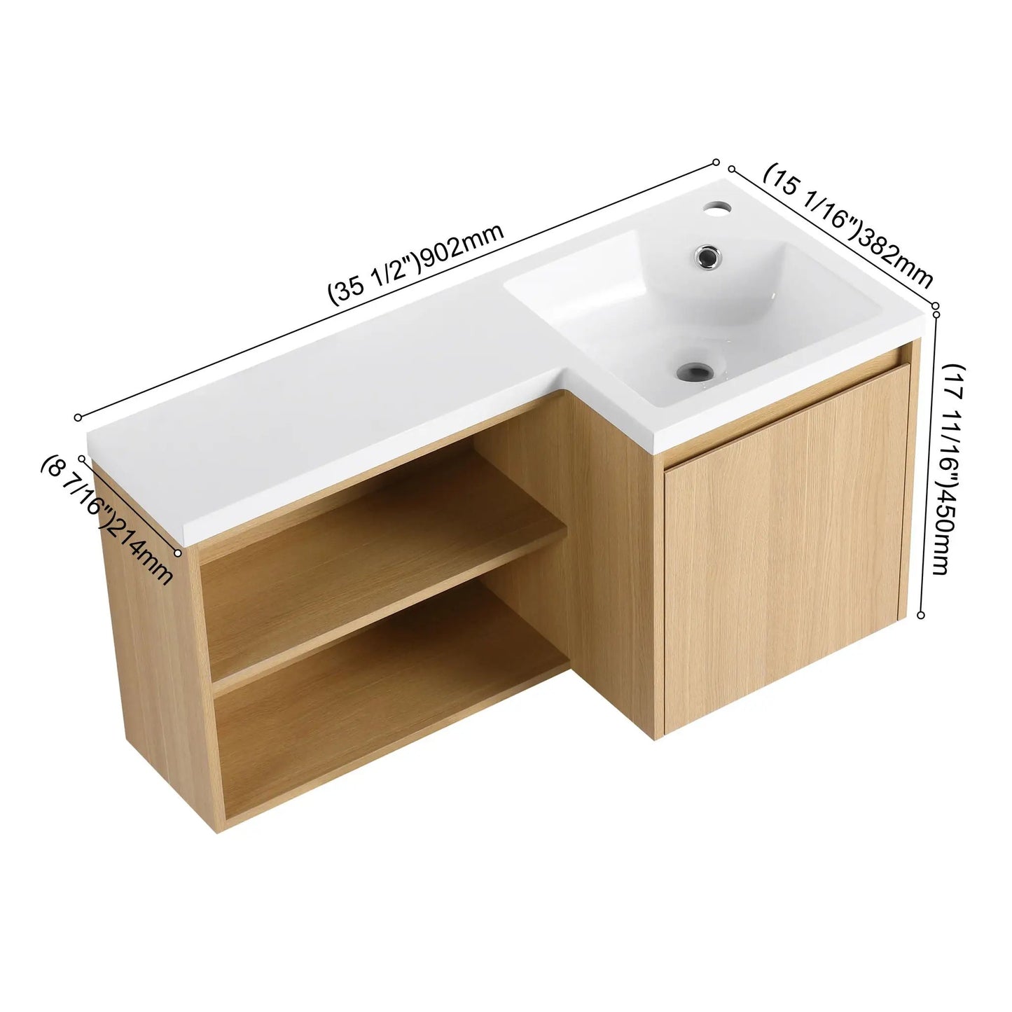 L Shaped Wall Mounted Floating Vanity with Sink