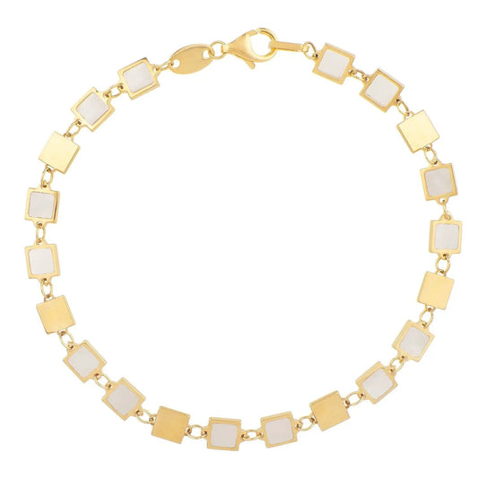 14K yellow gold MOP geometric square-link bracelet with white panels, lobster clasp on Tampa Home & Garden Store