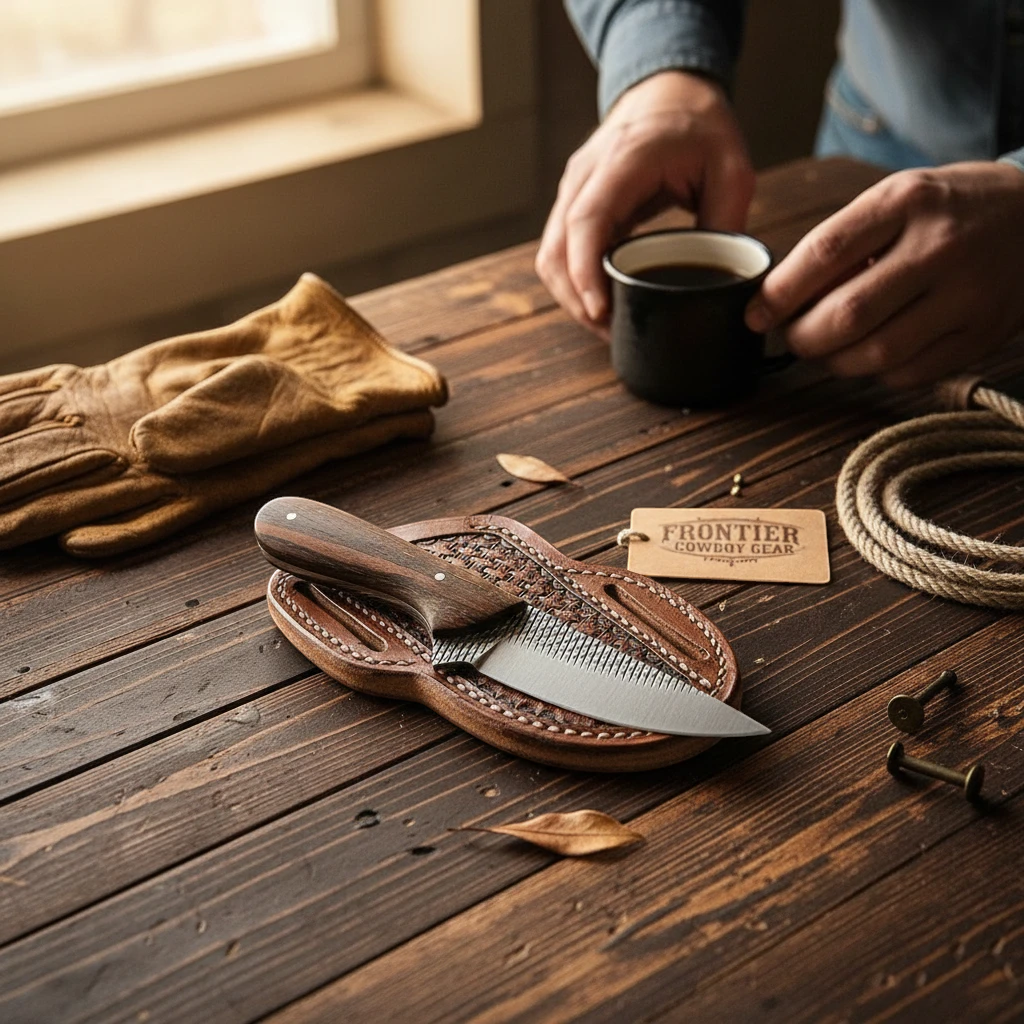 Lone Ranger rasp steel knife with rosewood handle and leather sheath by Frontier Cowboy Gear on Tampa Home & Garden Store