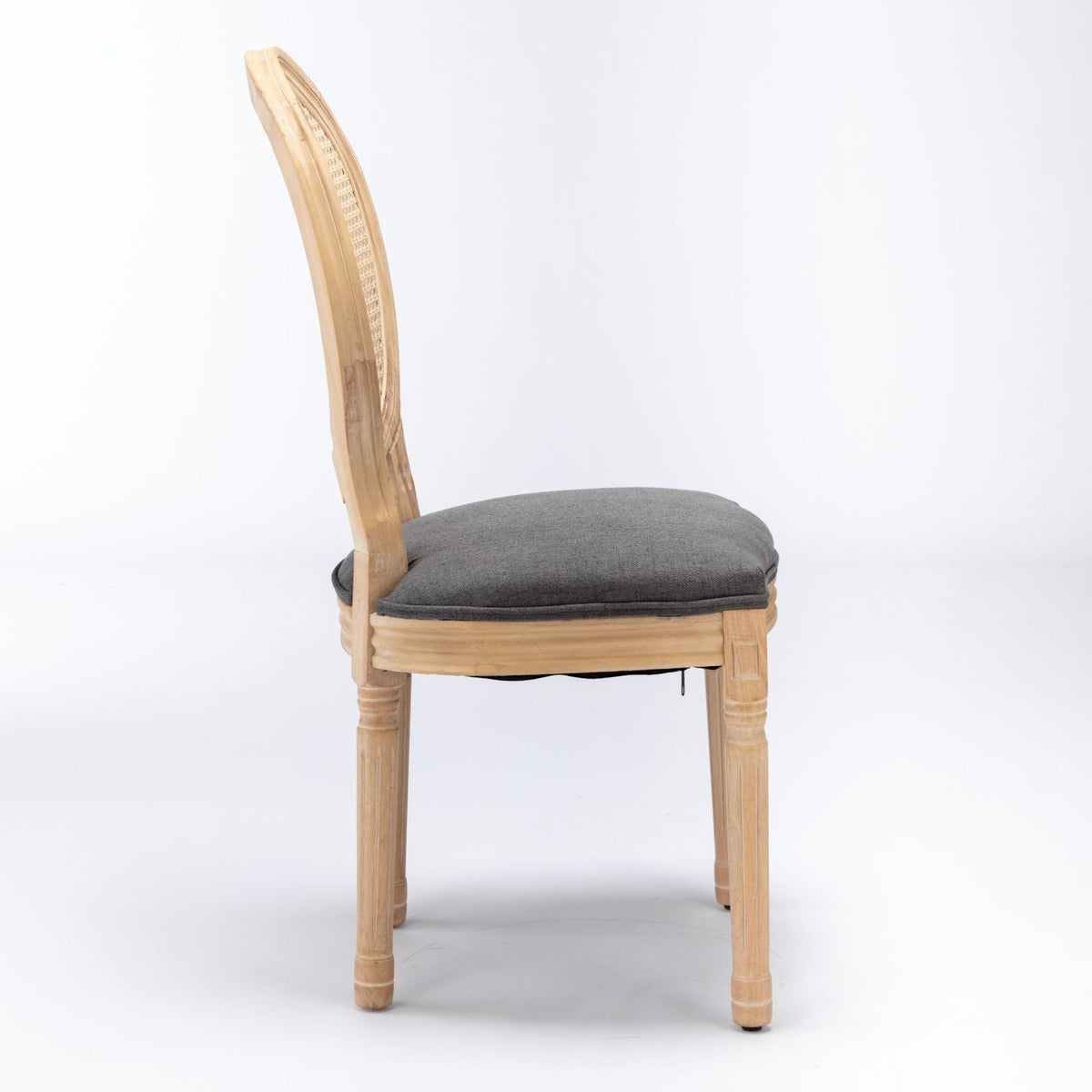 French style solid wood dining chair with rattan back, dark gray cushion by HouseOfZazla on Tampa Home & Garden Store