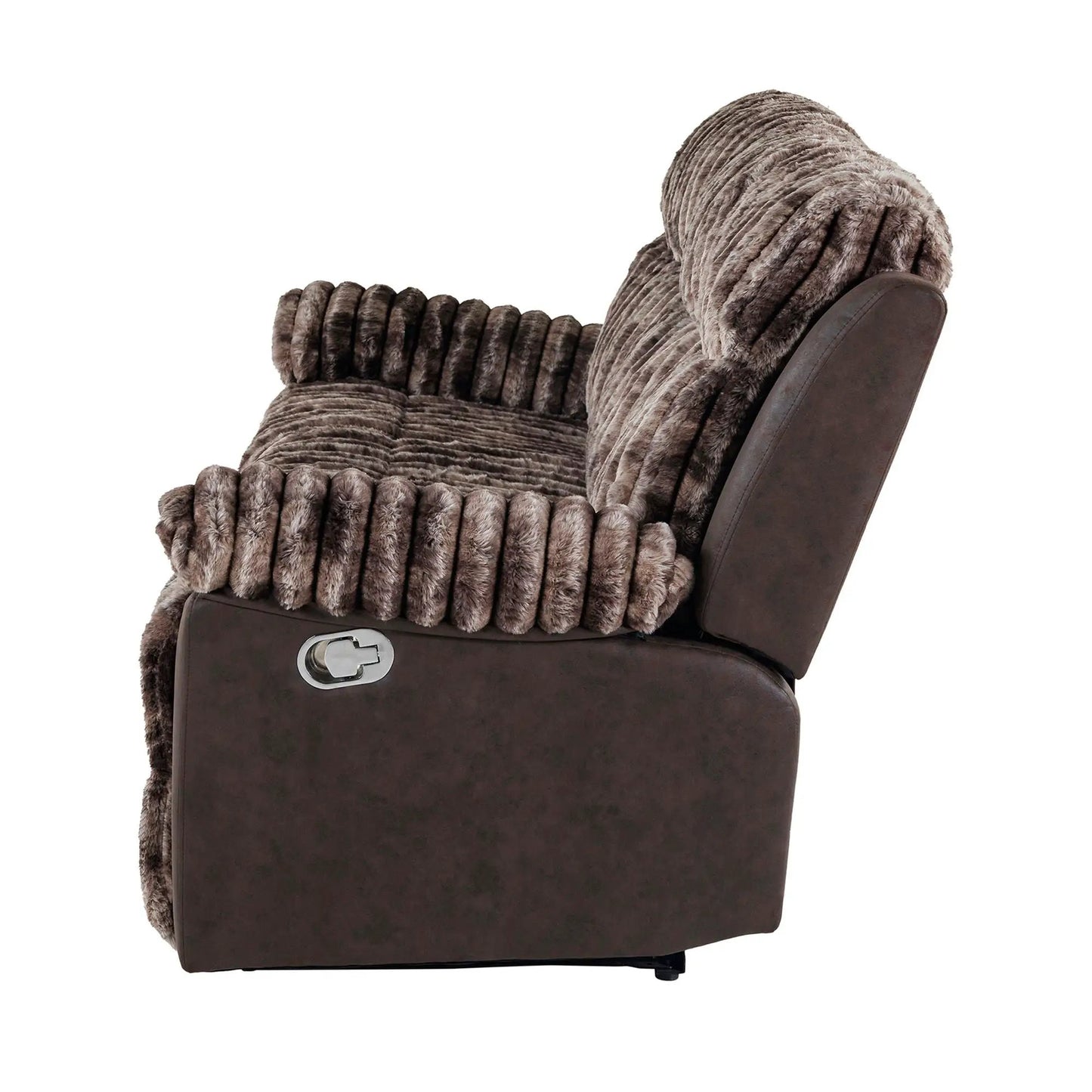 Brenda reclining sofa with brown plush fur upholstery and manual recline Unique Piece Furniture on Tampa Home & Garden Store