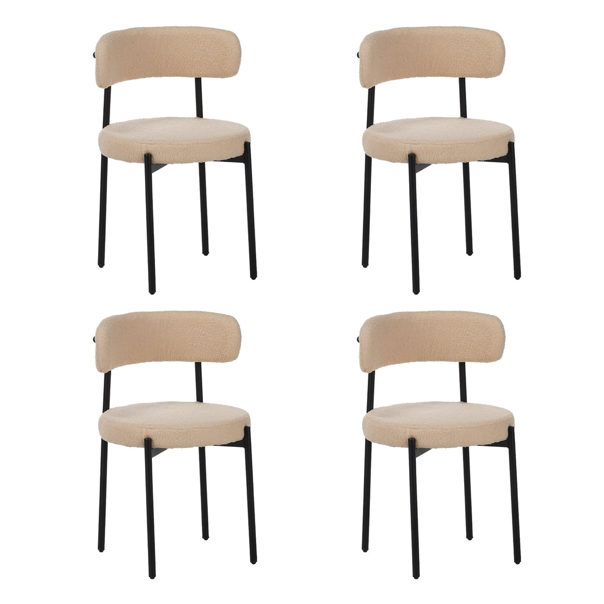 Medieval curved-back dining chairs beige boucle fabric set of 4 with black metal legs on Tampa Home & Garden Store