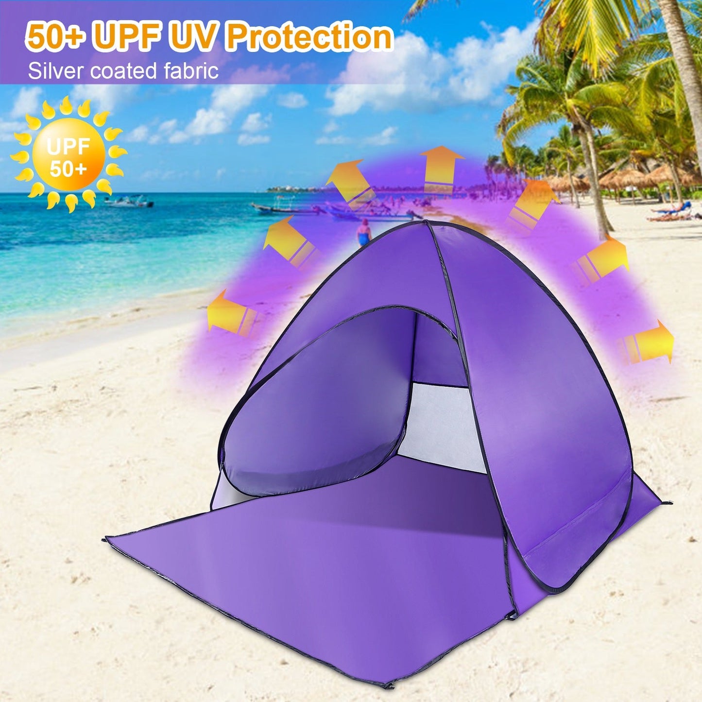 GemGear pop-up beach tent purple sun shade shelter with UPF50+ anti-UV waterproof canopy on Tampa Home & Garden Store