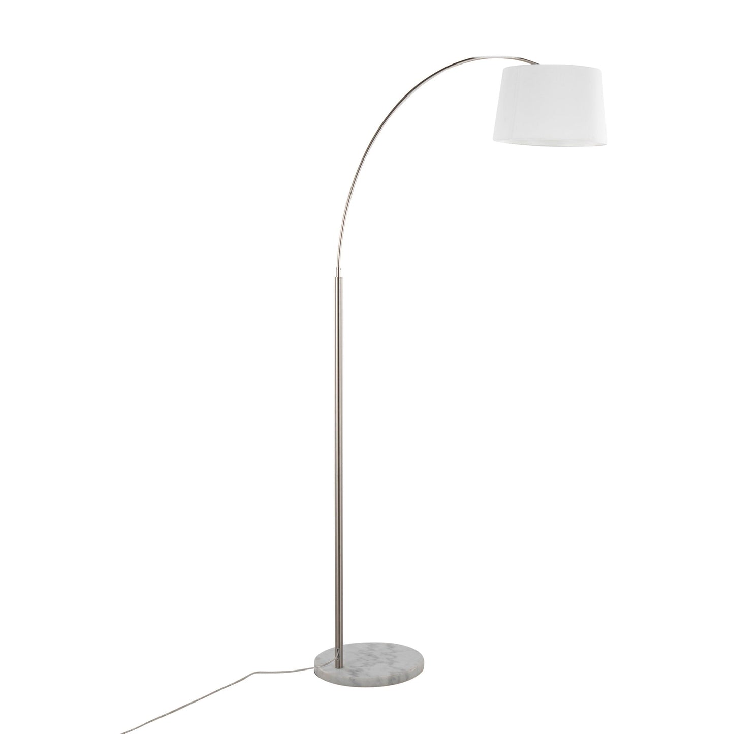 March - Contemporary Design Floor Lamp with curved arc and white shade on marble base on Tampa Home & Garden Store