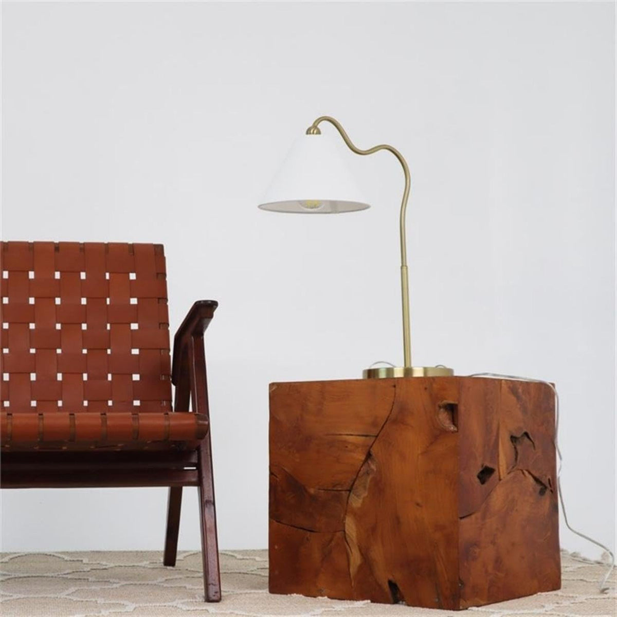 Ornate ring-base curved table lamp in gold with white triangle drum shade HouseOfZazla on Tampa Home & Garden Store