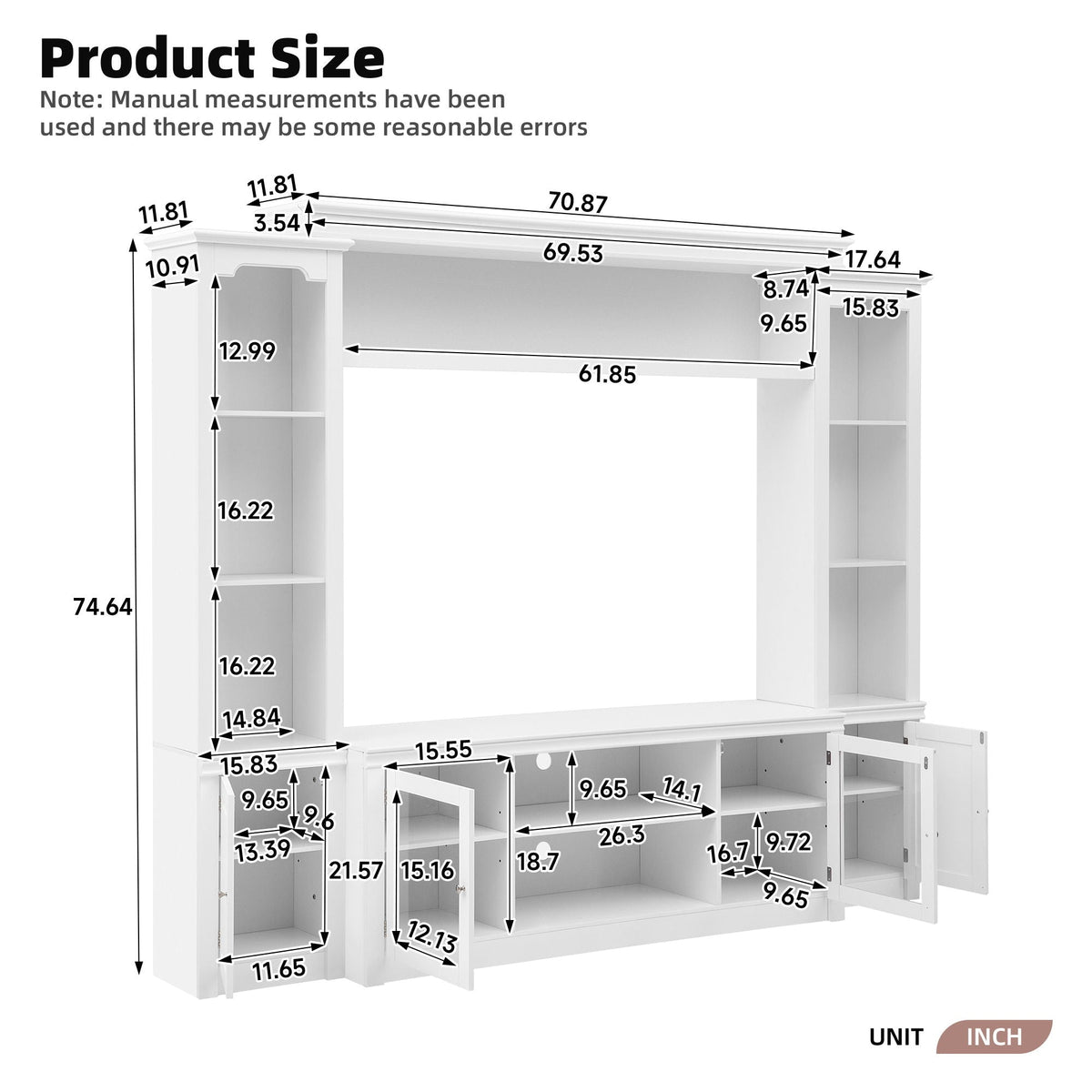 All-In-One TV Stand with Bookcase for TVs Up To 65 Inches White finish HouseOfZazla on Tampa Home & Garden Store