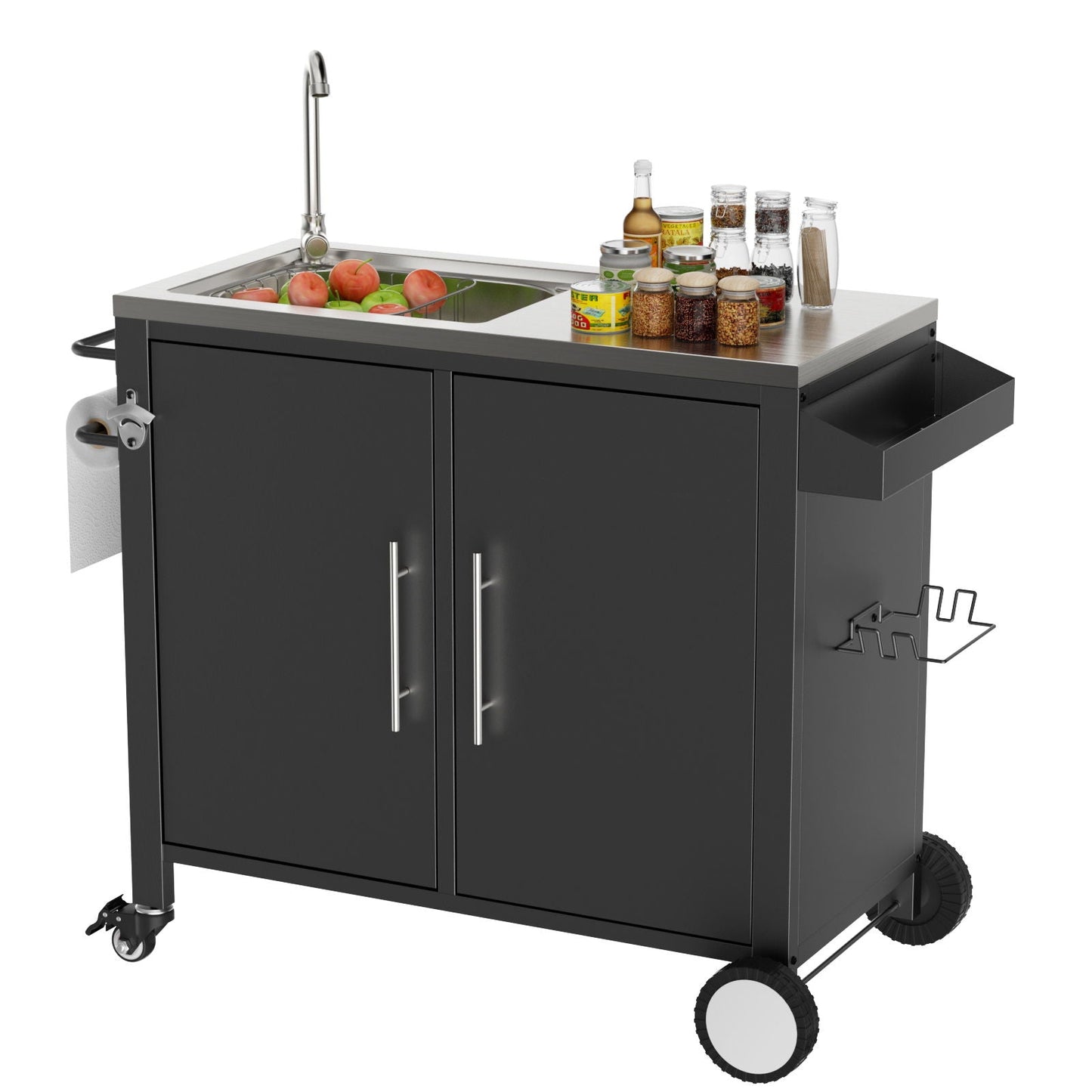 Outdoor Grill Cart With Sink and Storage Cabinet