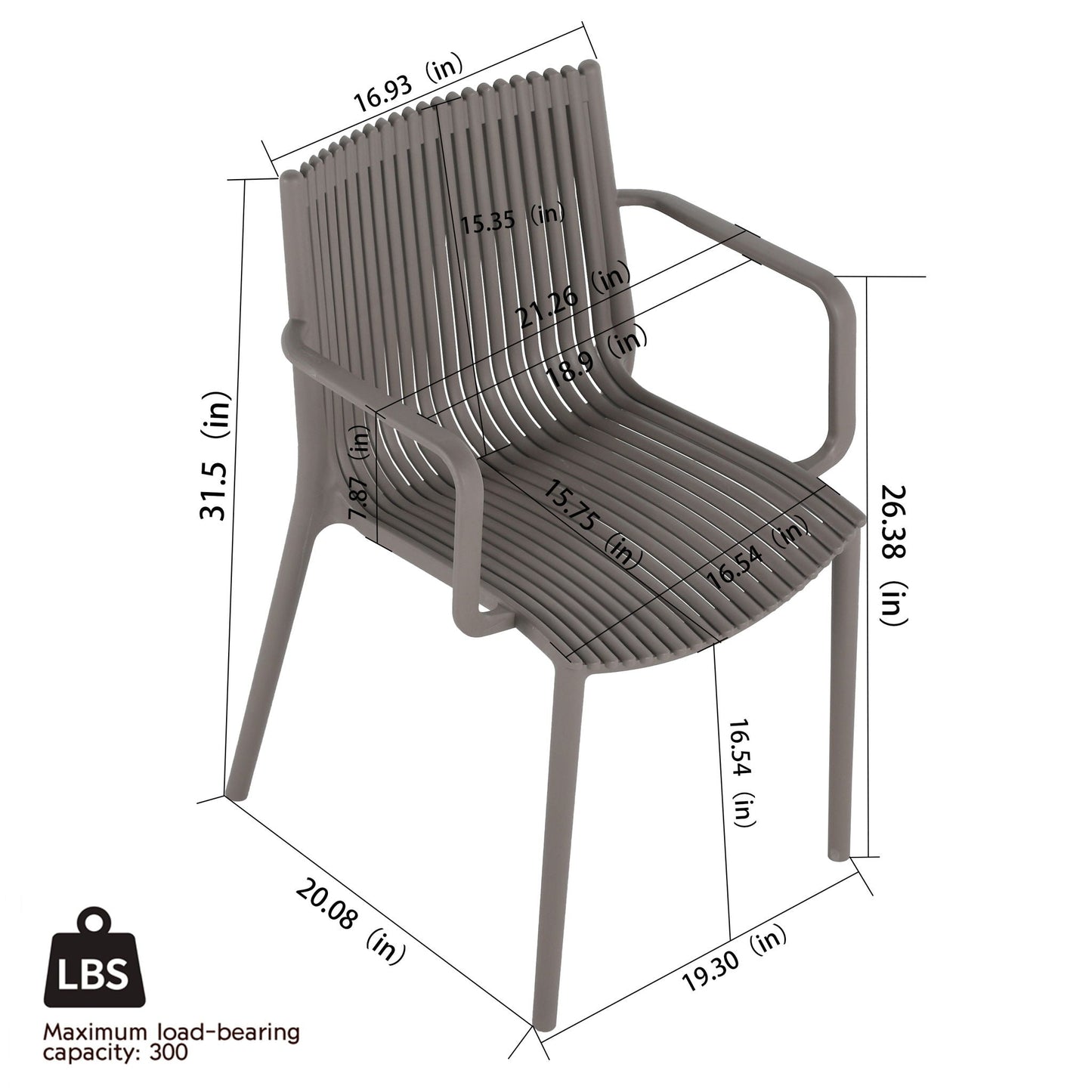 Gray plastic stackable armchair with slatted back and curved arms by HouseOfZazla on Tampa Home & Garden Store