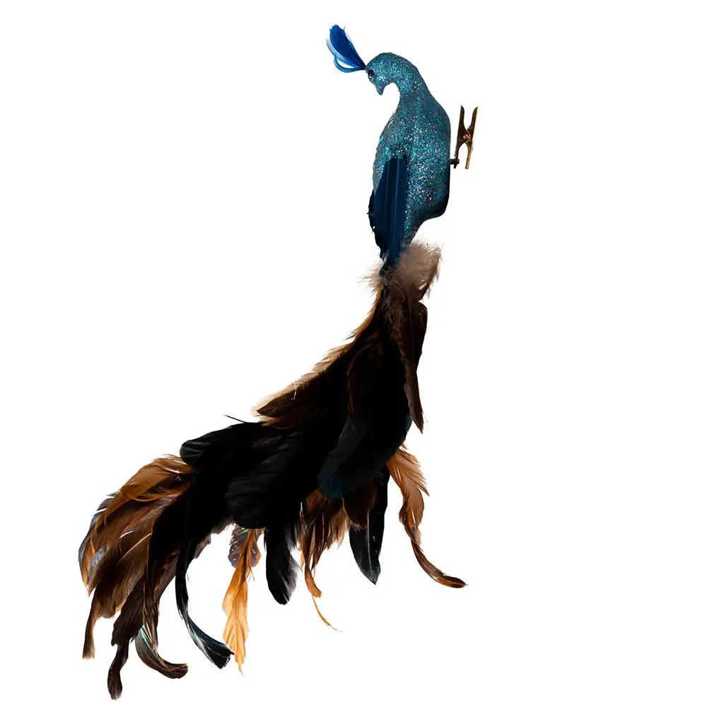 Decorative feather peacock with clip, blue glitter tail feathers on Tampa Home & Garden Store