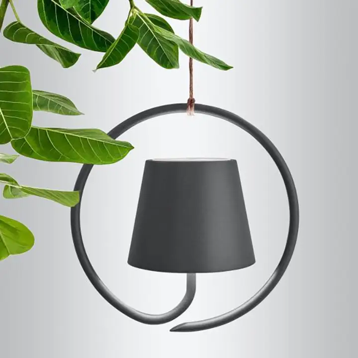 Rechargeable LED pendant light Moktan Sabai with dark gray ring and shade indoor outdoor on Tampa Home & Garden Store