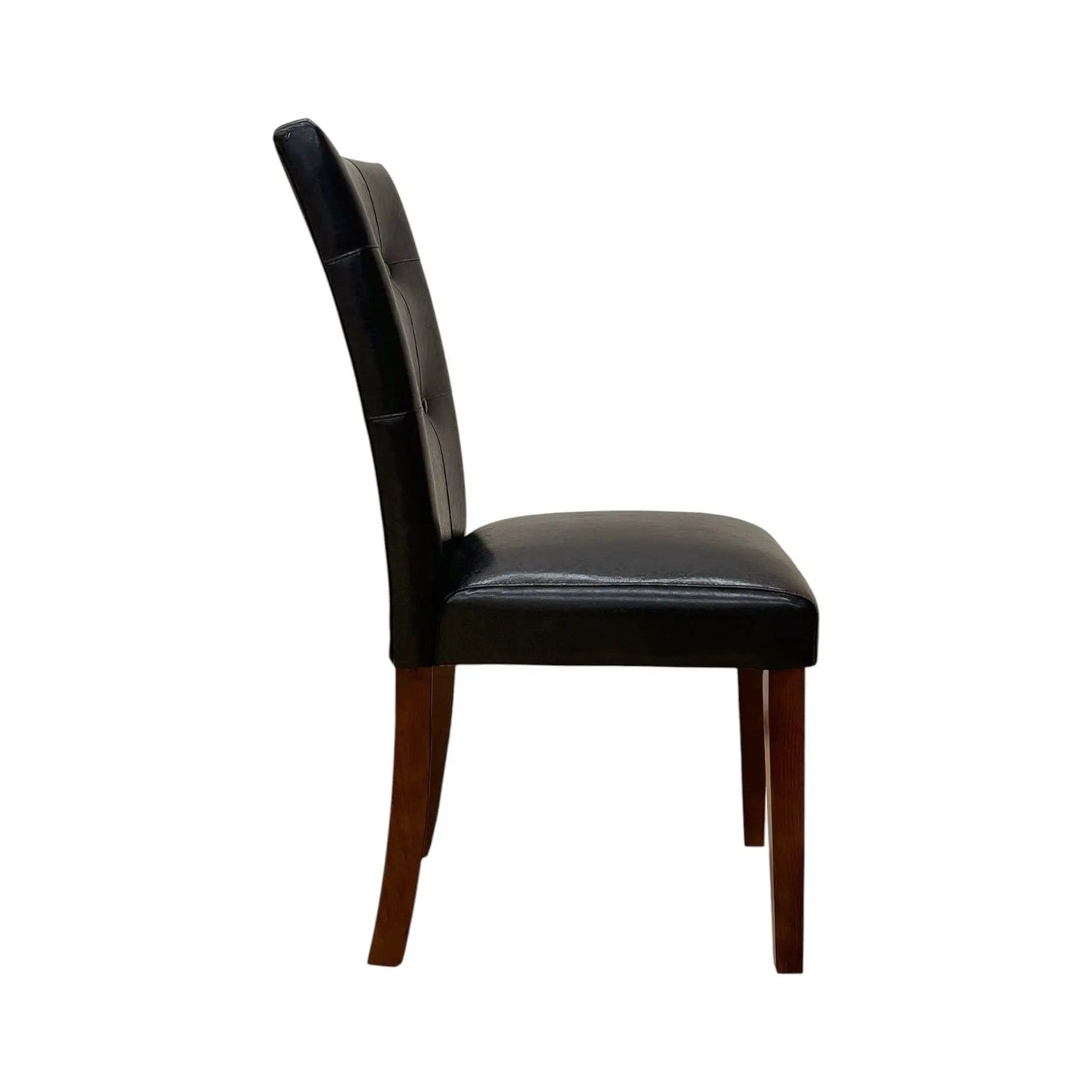 Britney synthetic leather side chair black padded upholstery with brown wooden legs on Tampa Home & Garden Store