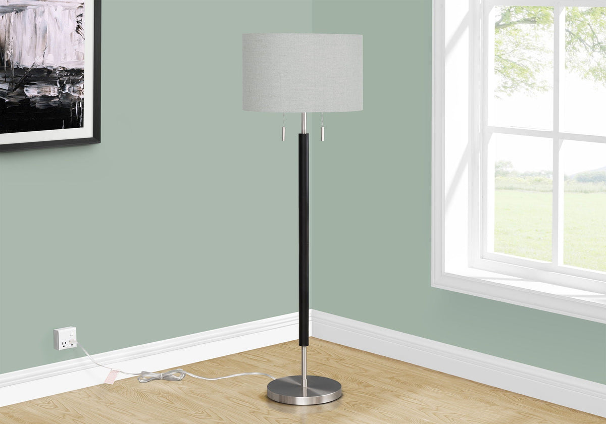 Floor lamp Lighting - Black by HouseOfZazla; black metal stand with gray linen drum shade on Tampa Home & Garden Store