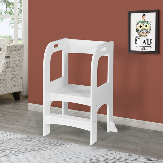 White wooden toddler standing tower stool with side handles for kitchen counter on Tampa Home & Garden Store