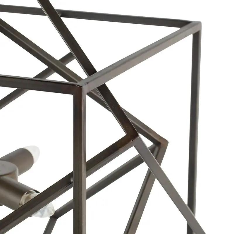 3-light black metal chandelier with geometric cube frame and exposed bulbs on Tampa Home & Garden Store