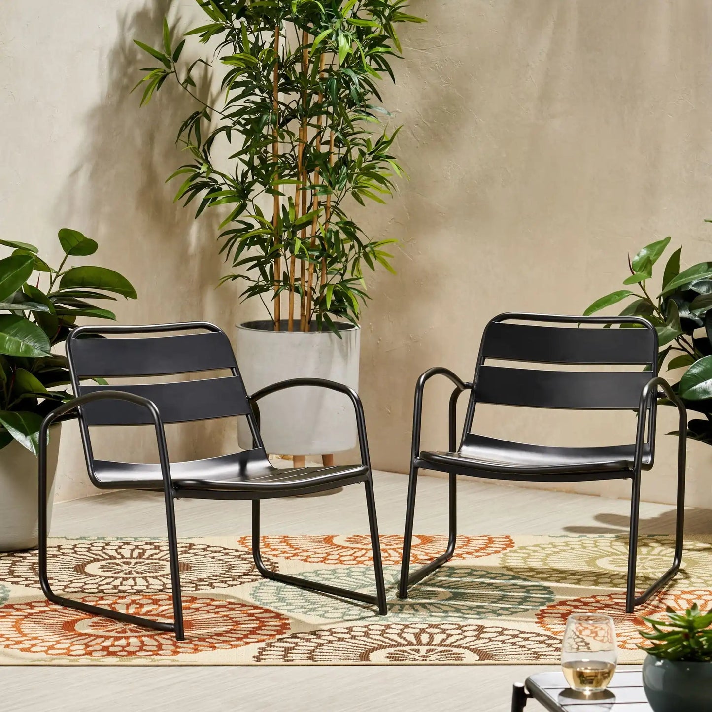 Conrad Outdoor Chair set, black metal frame with slatted seat and back, 4 chairs on Tampa Home & Garden Store