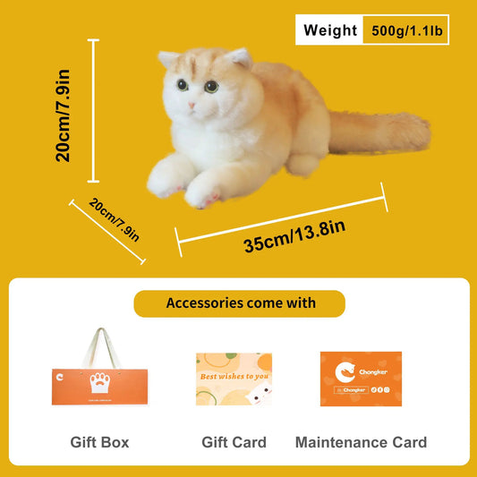 Chongker Golden British Short Hair Cat plush weighted toy, cream-golden fur, green eyes, 500g on Tampa Home & Garden Store