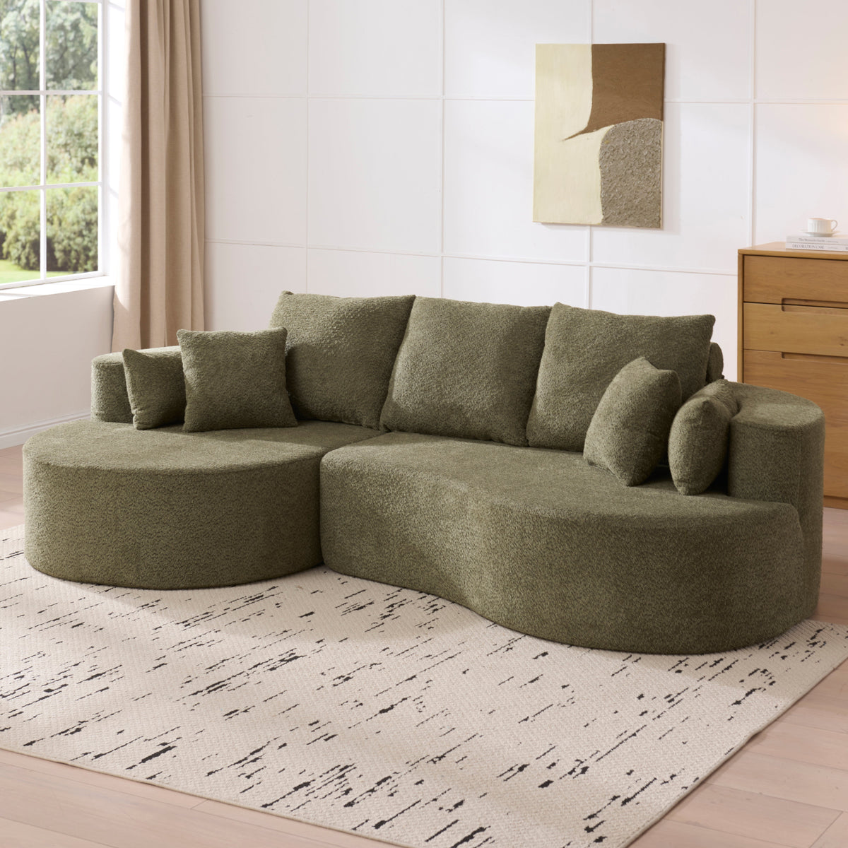 106 in 2-piece fabric cloud curved sectional sofa with chaise lounge in Forest boucle on Tampa Home & Garden Store