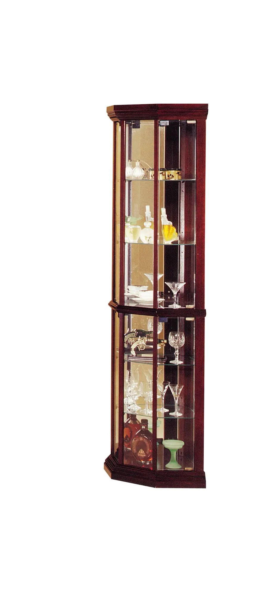 Huxley Curio Cabinet (Corner) in cherry finish with glass doors by Unique Piece Furniture on Tampa Home & Garden Store