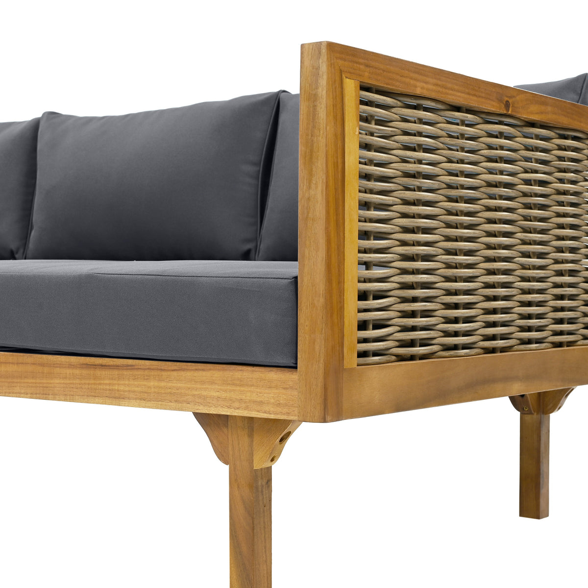 Claremont 3-Seater Daybed with Rattan Arms, wooden frame, gray cushions HouseOfZazla on Tampa Home & Garden Store