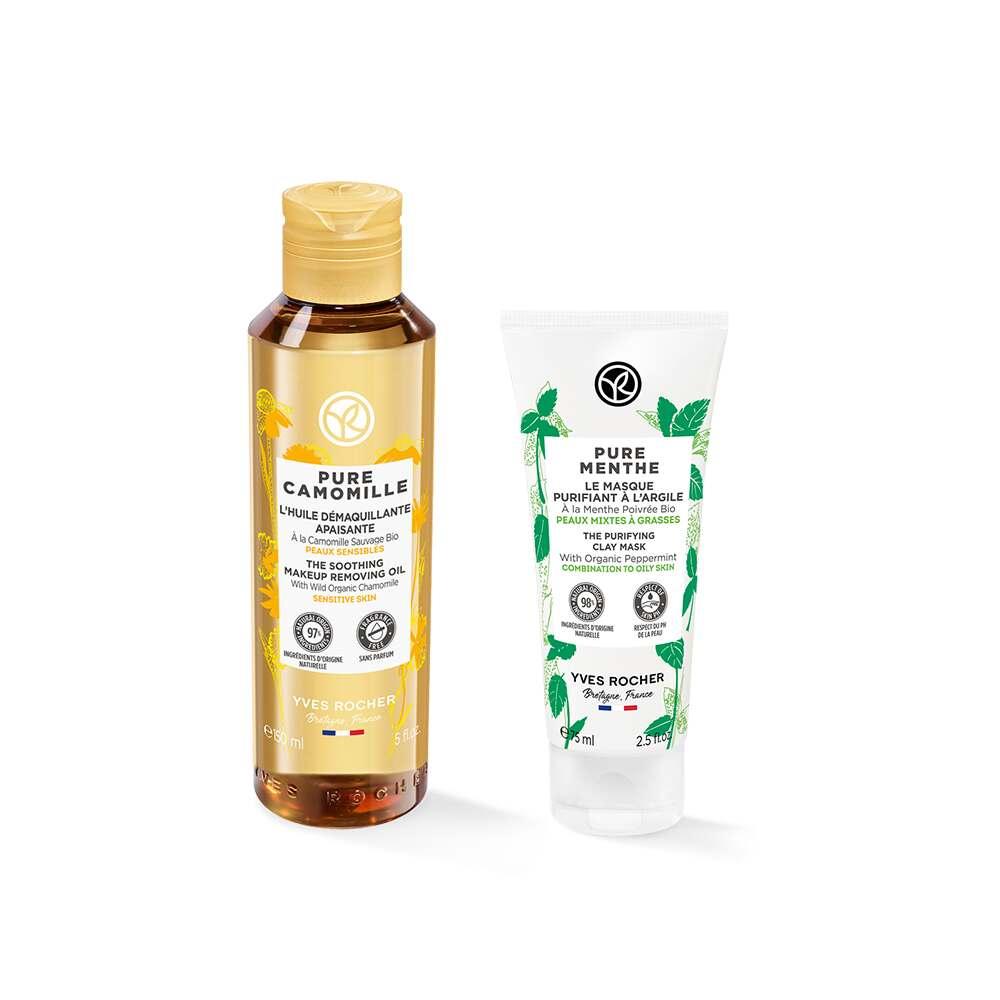 Fiddy Skincare Set: Gentle makeup removal oil + purifying clay mask, Yves Rocher duo on Tampa Home & Garden Store