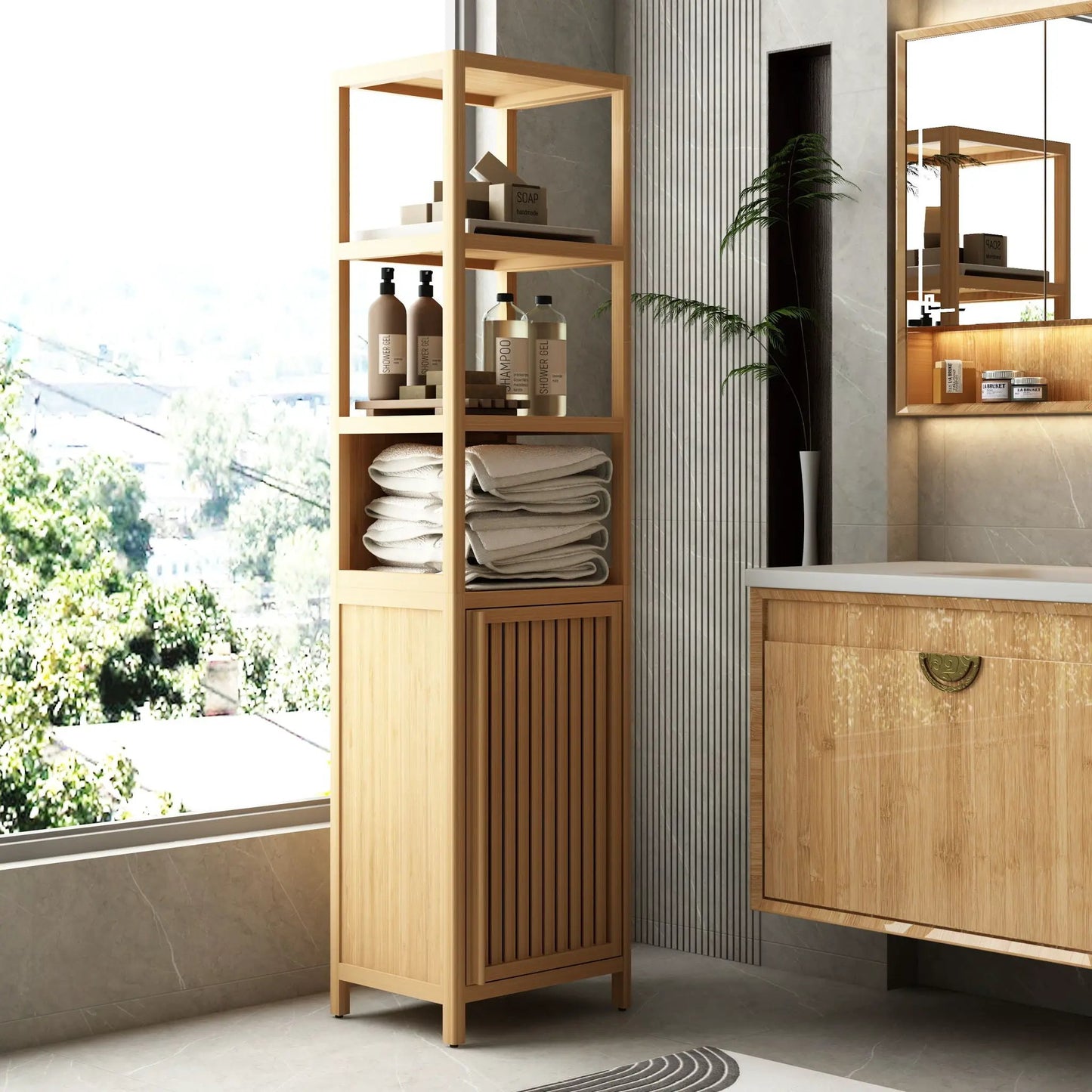 Storage Cabinet with Tall Tower for Bathroom