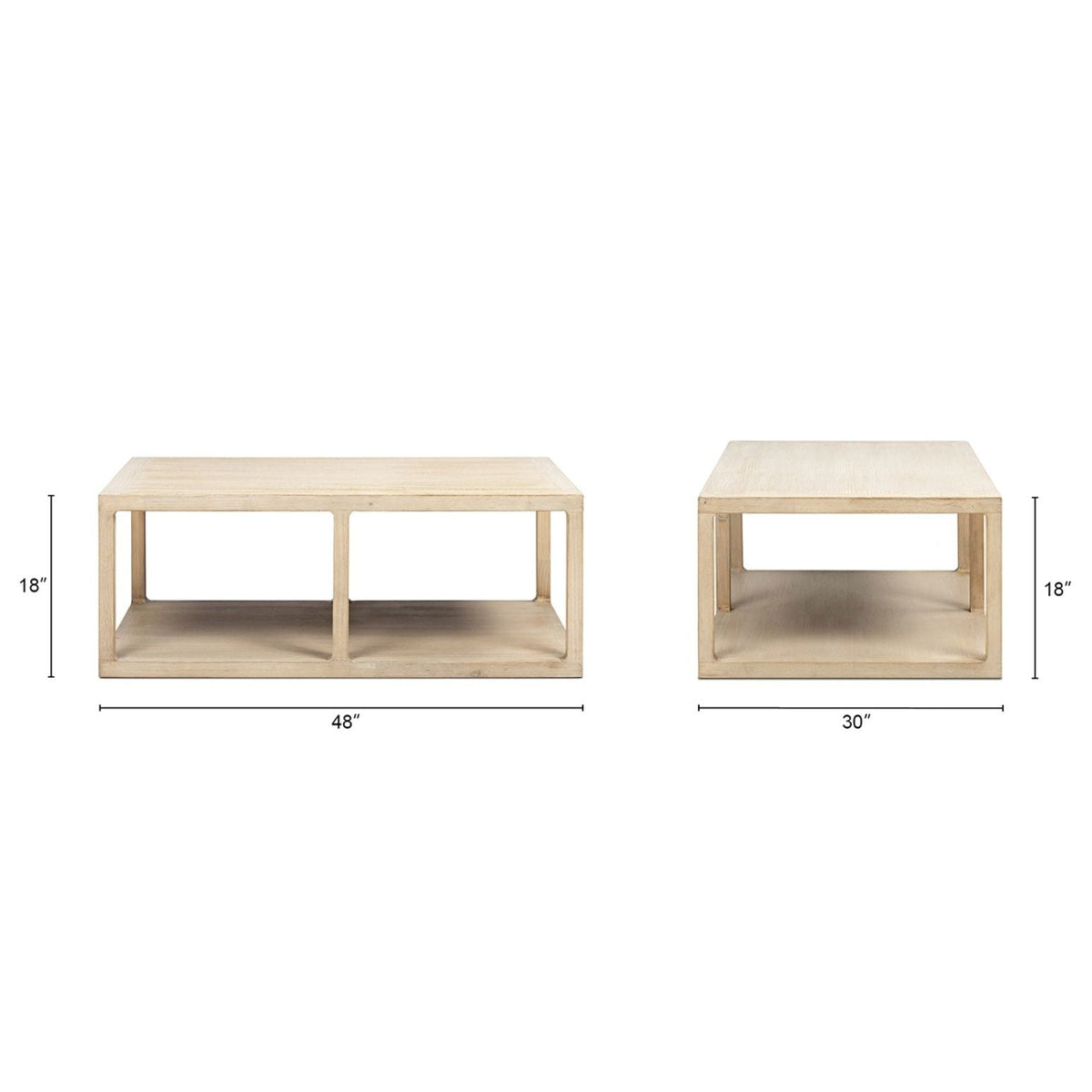 Natural Reclaimed Wood Coffee Tables Ellis by HouseOfZazla with lower shelf, 48in & 30in on Tampa Home & Garden Store