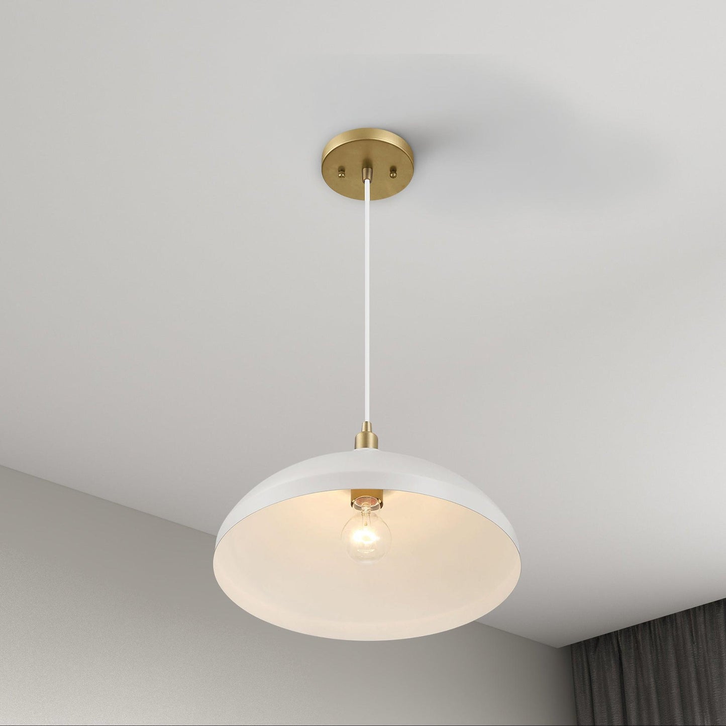 Astral pendant light with gold canopy and white glass shade for entrance or kitchen island on Tampa Home & Garden Store