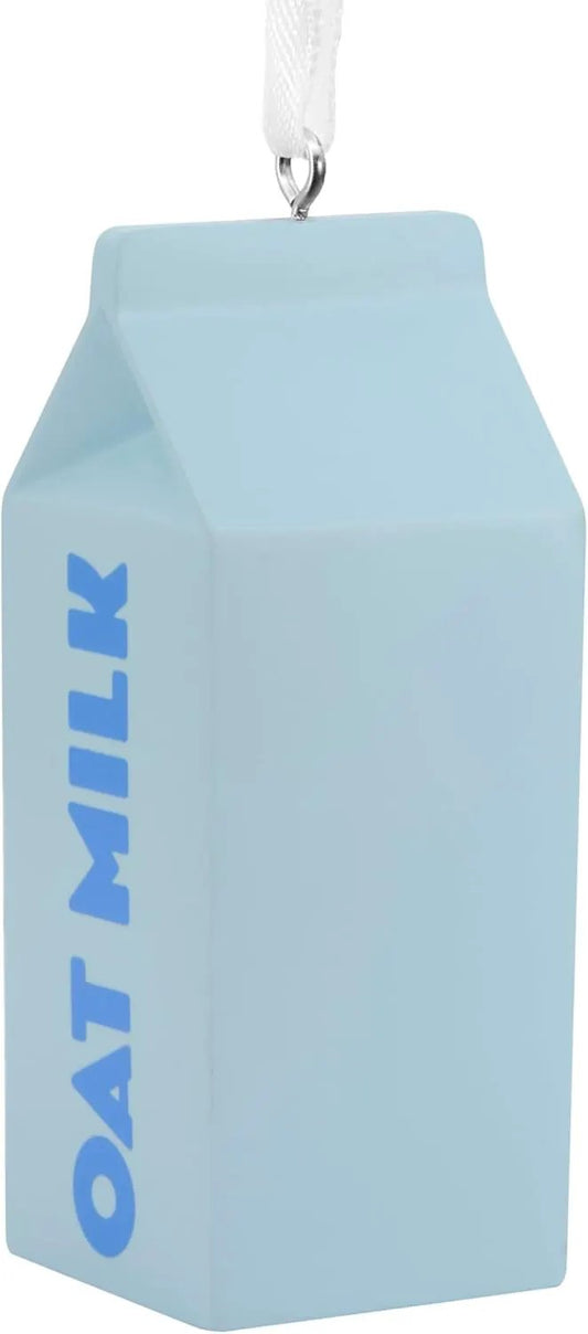 Oat Milk Carton Ornament in light blue with white ribbon for Christmas tree on Tampa Home & Garden Store