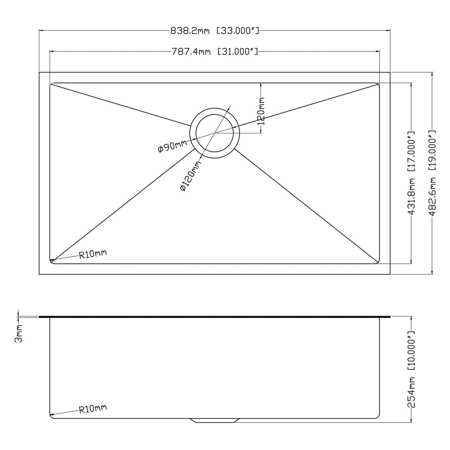 Undermount Single Bowl Kitchen Sink 16 Gauge