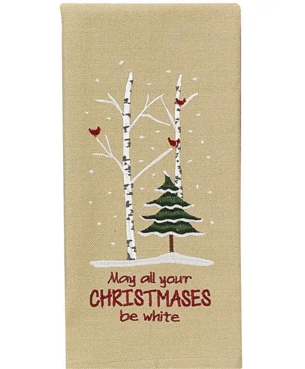 Embroidered beige dishtowel May your CHRISTMASES be white by The Country Christmas Loft on Tampa Home & Garden Store