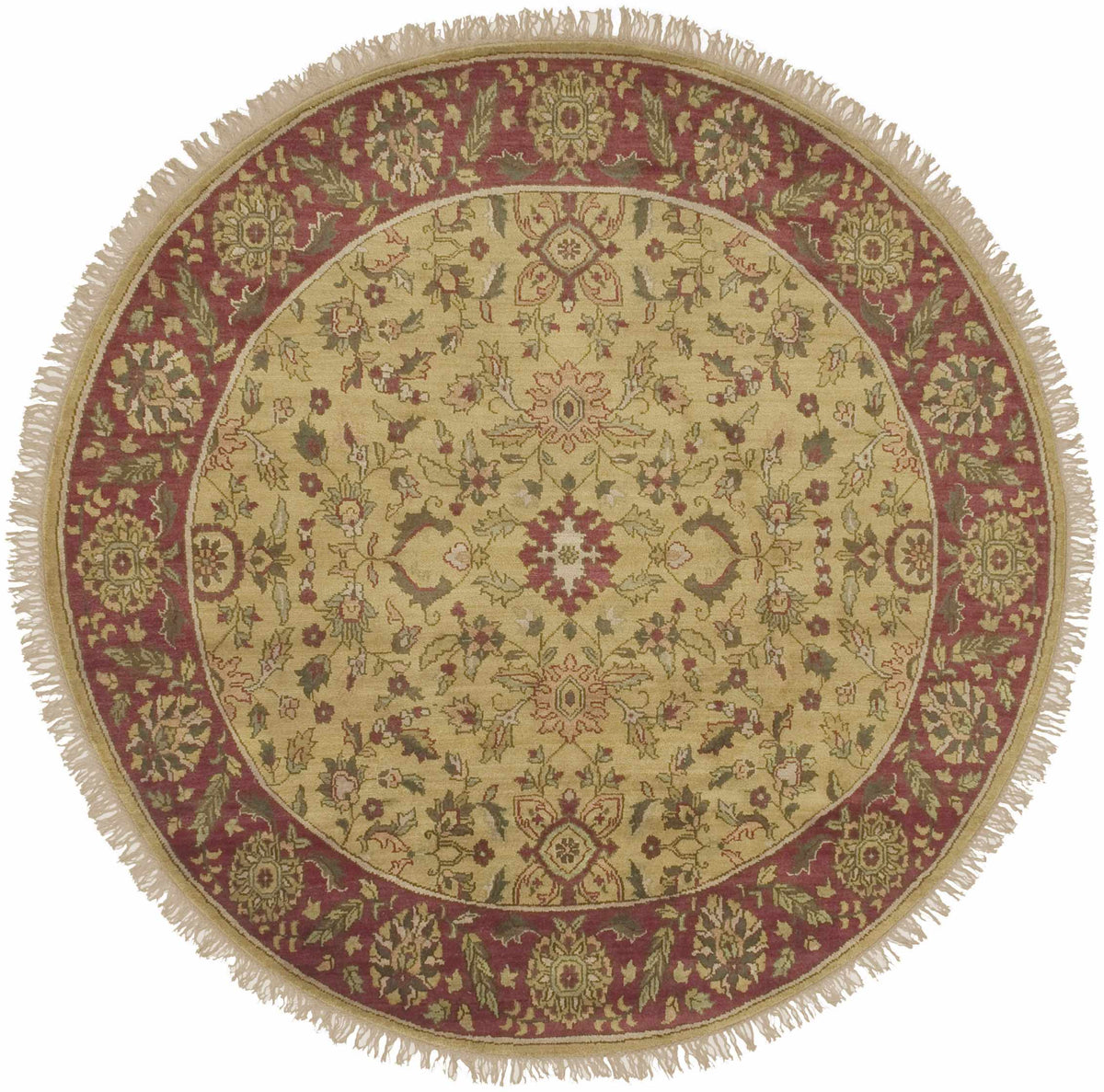 Round Danboro Premium Wool Carpet rug in beige with burgundy border by Boutique Rugs on Tampa Home & Garden Store