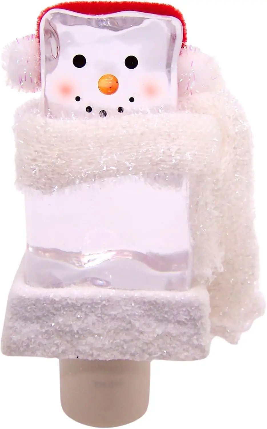 Acrylic Snowman Nightlight with Santa Hat, pink fluffy scarf, clear base on Tampa Home & Garden Store