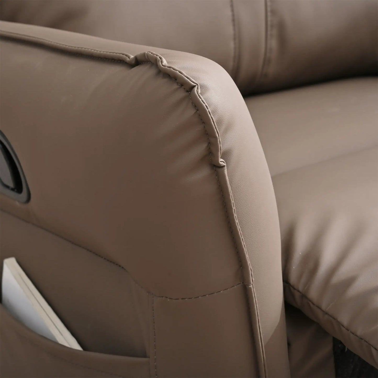 360° Modern Small Rocking Swivel Recliner Chair with Side Pocket tan leather upholstery on Tampa Home & Garden Store